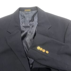 Oscar De La Renta 100% Wool Gold Button Blazer 38R‎ Navy Blue Office Career Mens